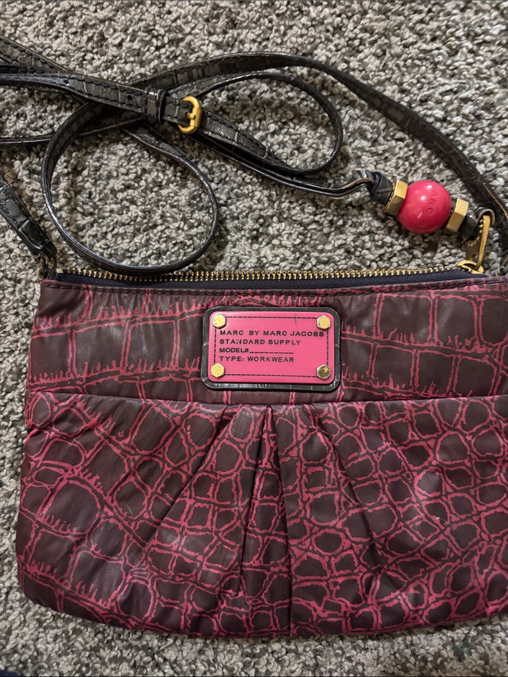 Marc by Marc Jacobs Pink and Brown Patterned Crossbody with Bead Accent